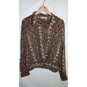 Willow Root Womens Snakeskin Print Blouse Sz XL Brown Casual Twist‎ Front V-Neck